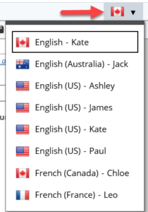 Voice options available in our ReadSpeaker docReader tool. Voice selections can be made when docReader is open, from the top-right corner of the document window.